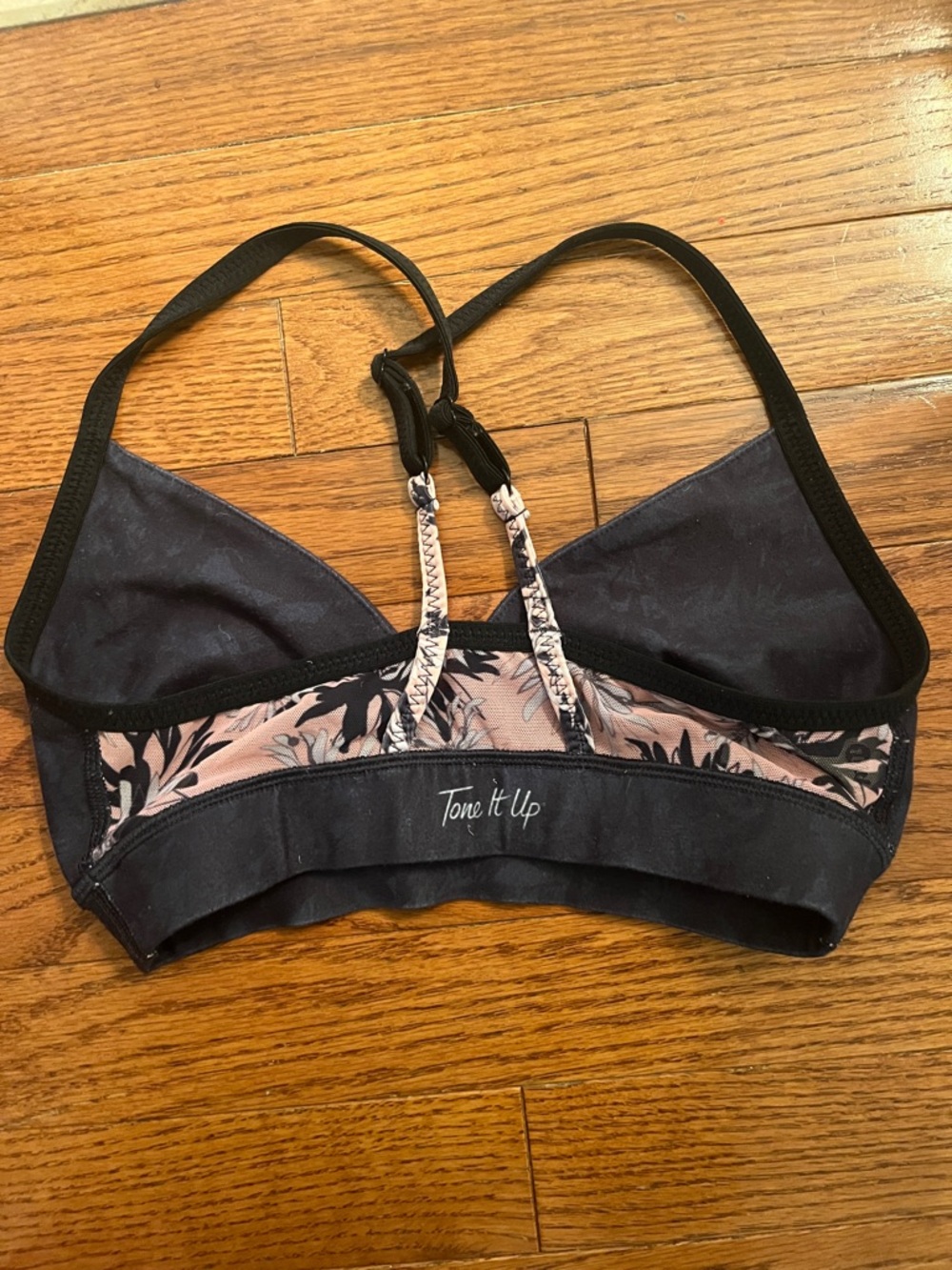 Black and Pink Floral Sports Bra